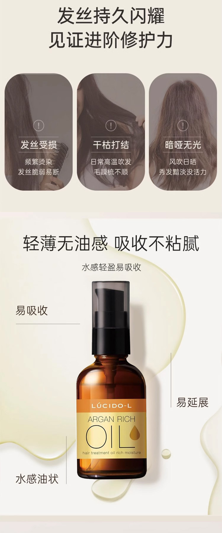【日本直邮】MANDOM Lucido-L 浓郁滋润保湿 摩洛哥坚果油 不冲洗护发油 60ml